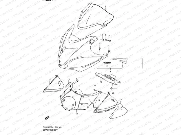 91 - COWLING BODY (GSX1300RL1 E14)