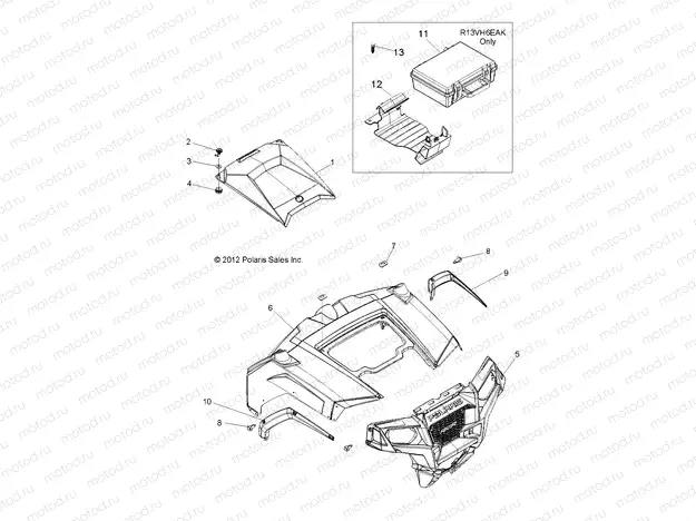 BODY | BODY, HOOD and FRONT BODY WORK - R13VH57AD/6EAK (49RGRHOOD13RZR600)
