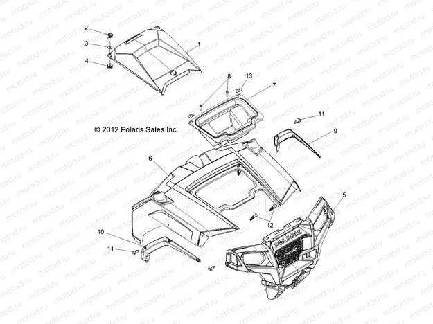 BODY | BODY, HOOD and FRONT BODY WORK - R13VH76AC/AD/AN/AS/EAI (49RGRHOOD13RZR)