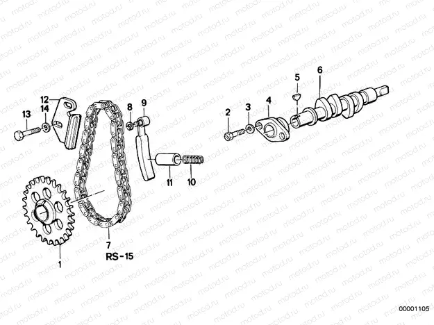 Camshaft, camshaft gear, timing chain
