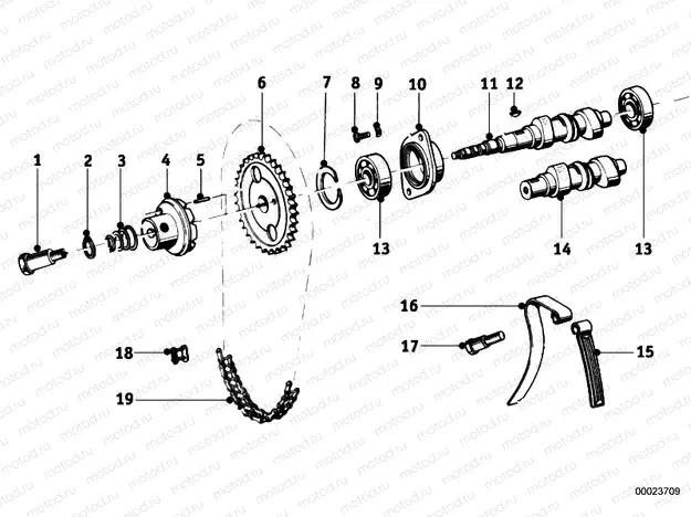 Camshaft, camshaft gear, timing chain