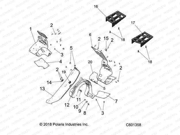 CHASSIS | CHASSIS, CLUTCH GUARD and FOOTRESTS - S20FJB8/FJE8/FJP8 ALL OPTIONS (C601358)
