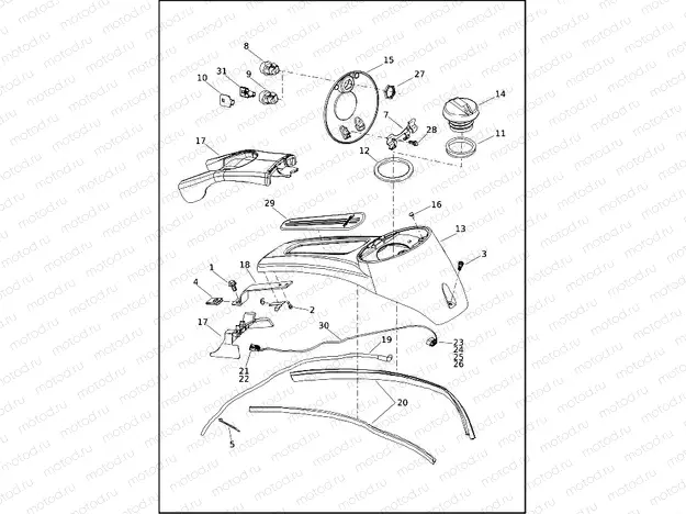 CONSOLE, FUEL TANK - FLHT, FLHTK, FLHX, FLH, FLTRK AND FLTRX (2 OF 2)