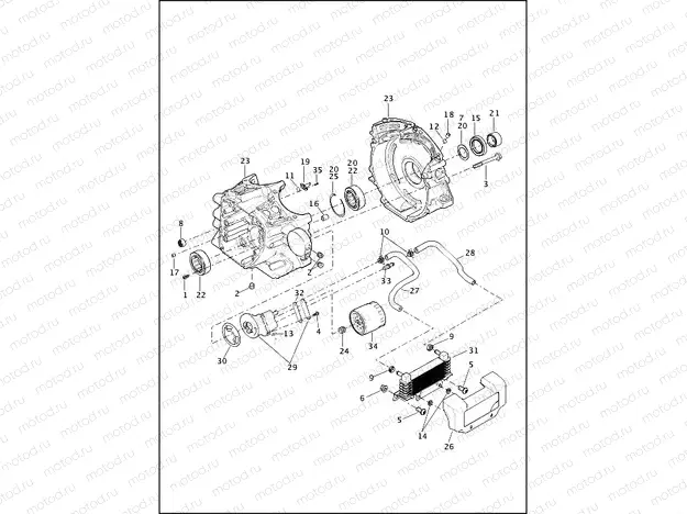 CRANKCASE, ENGINE OIL FILTER & COOLER - TWIN CAM 103â¢