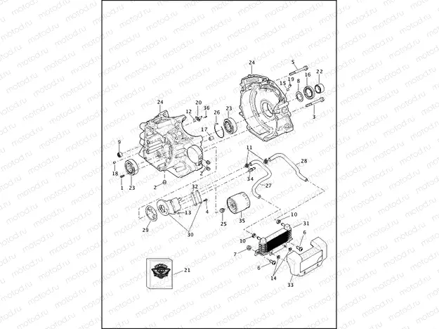 CRANKCASE, ENGINE OIL FILTER & COOLER - TWIN CAM 110â¢