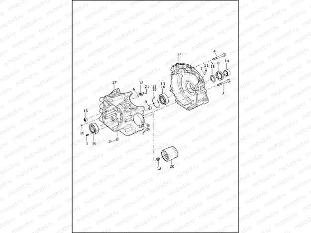 CRANKCASE, ENGINE OIL FILTER & COOLER - TWIN CAM 110â¢