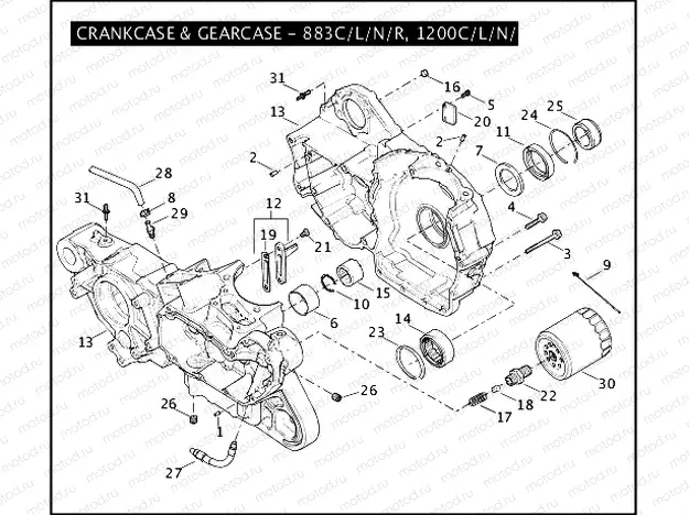 CRANKCASE & GEARCASE - 883C/L/N/R, 1200C/L/N/X