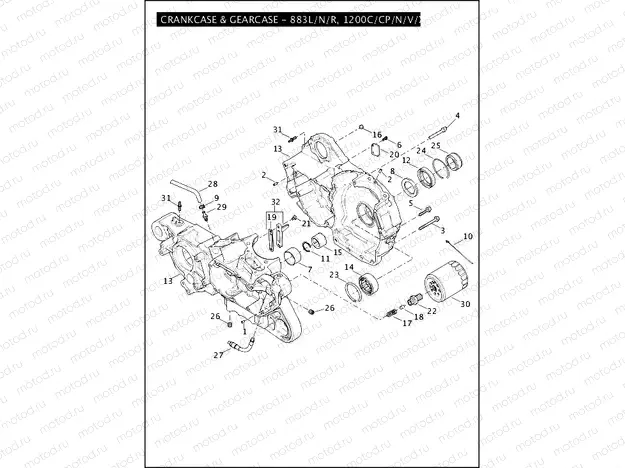 CRANKCASE & GEARCASE - 883L/N/R, 1200C/CP/N/V/X