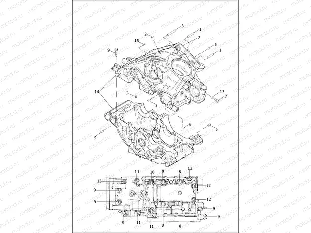 CRANKCASE, UPPER AND LOWER