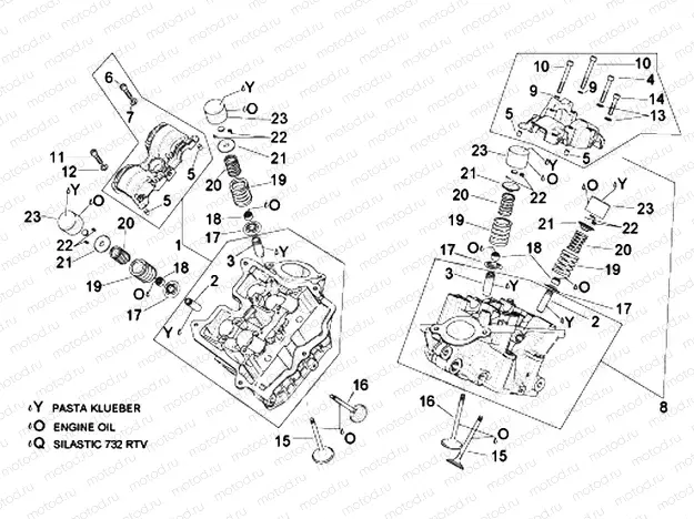 Cylinder head and valves