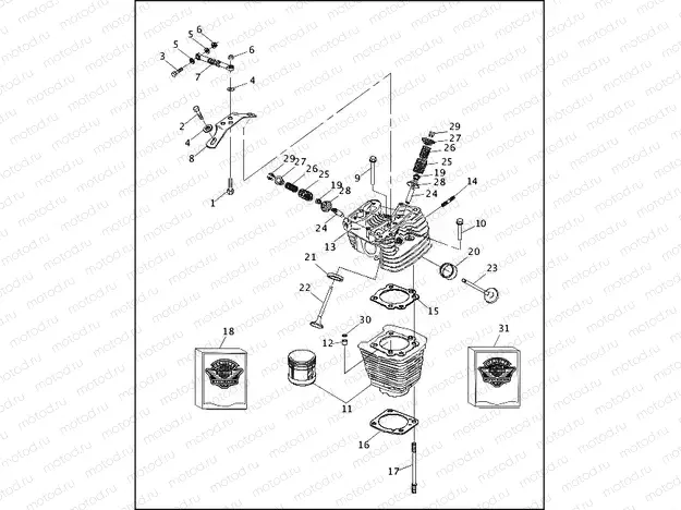 CYLINDERS, VALVES & HEADS - VÂ²â¢ EVOLUTION - REAR SHOWN