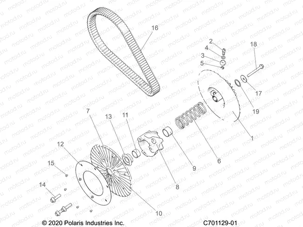 DRIVE TRAIN | DRIVE TRAIN, SECONDARY CLUTCH/BELT - Z22RME2KAG/BG/K2KAN/BN (C701129-01)
