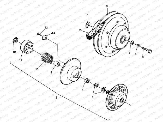 DRIVEN CLUTCH ASSEMBLY 6X6 250 W938727 (4924092409031A) | DRIVEN CLUTCH ASSEMBLY 6X6 250 W938727 (4924092409031A)
