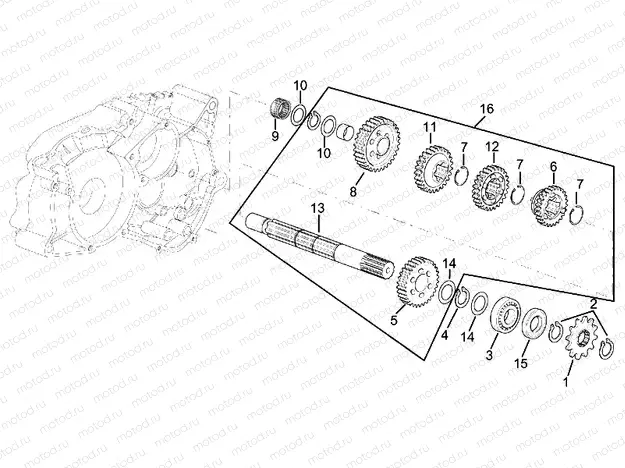 Driven shaft 5 speed gearbox