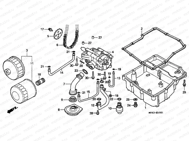 E-10-1 OIL FILTER / OIL PUMP (VFR750FR / FS / FT / FV)