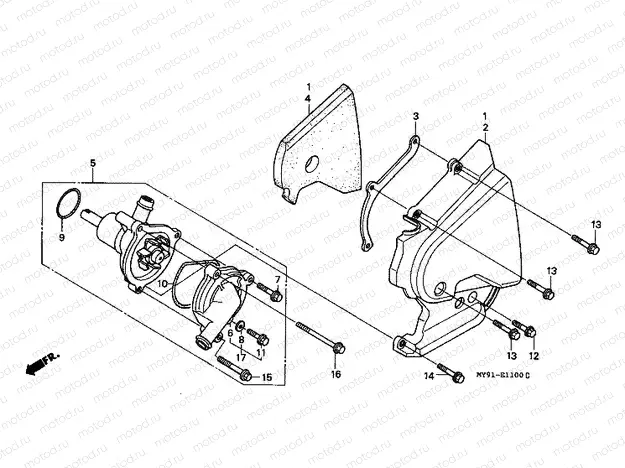 E-11 LEFT REAR COVER/WATER PUMP