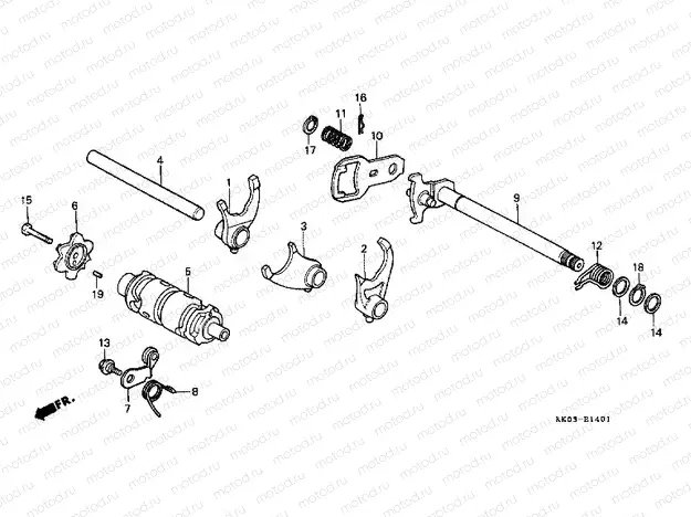 E-14-1 TRANSMISSION DRUM / CLUTCH FORK (2)