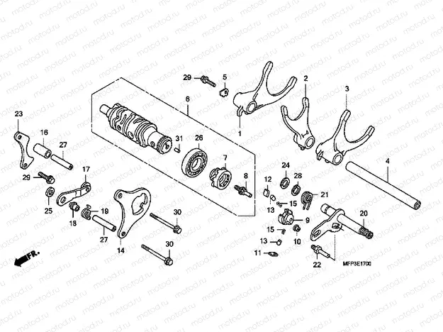 E-17 GEARBOX DRUM / GEARSHIFTFORK
