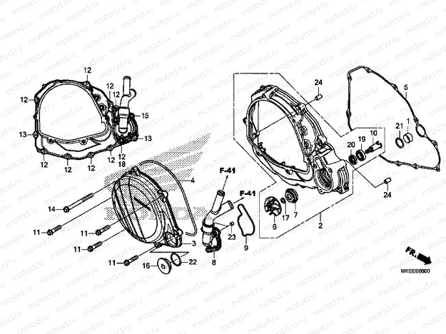E-6 RIGHT CRANKCASE COVER & WATER PUMP