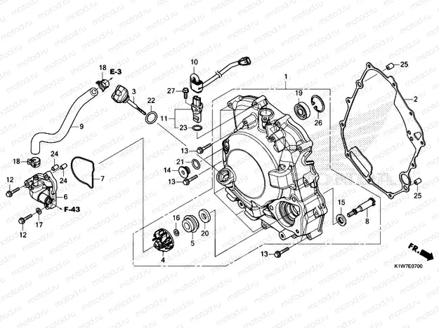 E-7 RIGHT CRANKCASE COVER/WATER PUMP