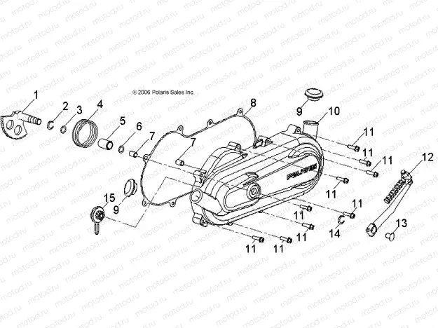 ENGINE | ENGINE, KICK START and CRANKCASE COVER, LH - A08KA05AB/AD (49ATVCRANKCASECVRLH07PRED50)