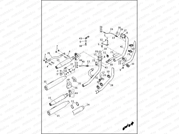 EXHAUST SYSTEM - FXDB (Asia-Pacific, Australia, Brazil, Canada, Domestic, India)