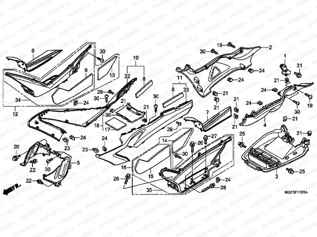 F-11-1 FLOOR FOOTREST / LOWER COVER (FJS600A9-2KO / FJS600AB / DB)