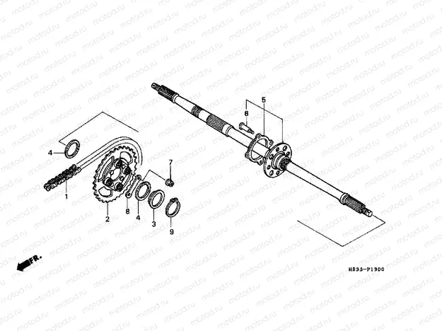 F-13 REAR WHEEL AXLE / DRIVE CHAIN