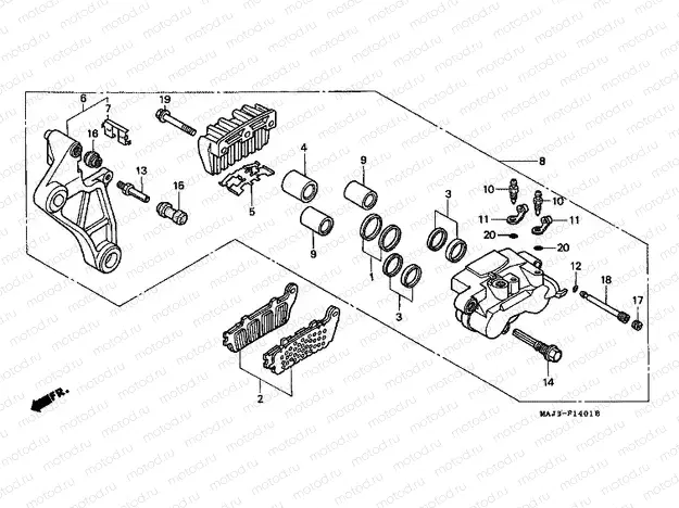 F-14-1 REAR BRAKE CALIPER (ST1100AT / AV / AW)