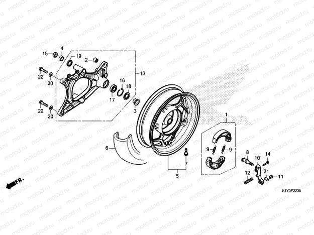 F-22-30 REAR WHEEL & SWINGARM