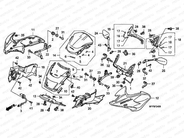 F-34 FRONT ENGINE COVER / SIDE ENGINE HOUSING / WINDSCREEN