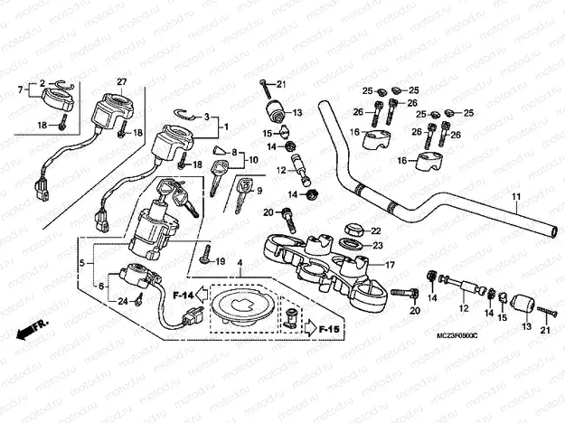 F-5 STEERING BAR TUBE / UPPER BRIDGE