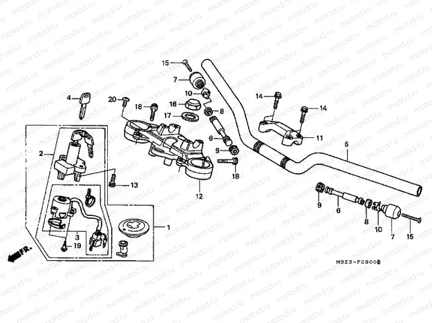 F-5 STEERING BAR TUBE / UPPER BRIDGE