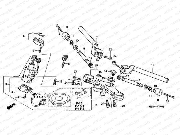 F-5 STEERING BAR TUBE / UPPER BRIDGE