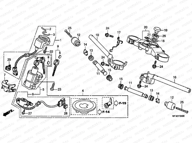 F-5 STEERING BAR TUBE / UPPER BRIDGE