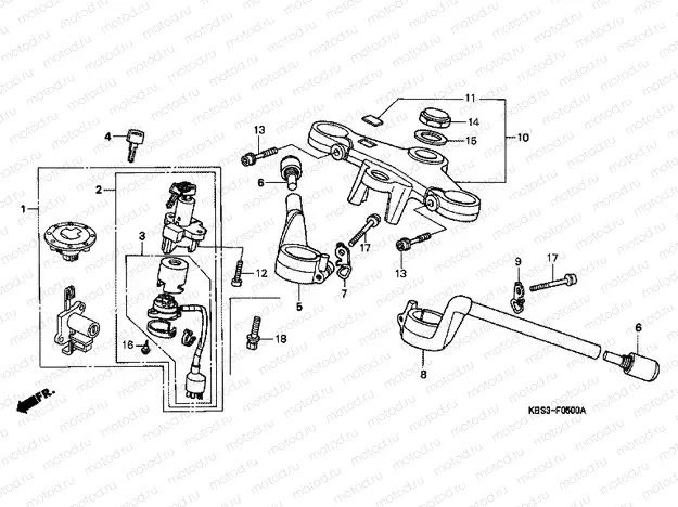 F-5 STEERING BAR TUBE / UPPER BRIDGE