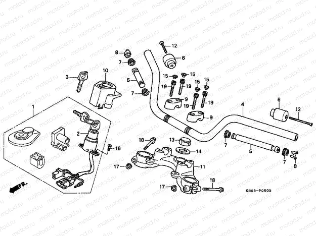 F-5 STEERING BAR TUBE / UPPER BRIDGE