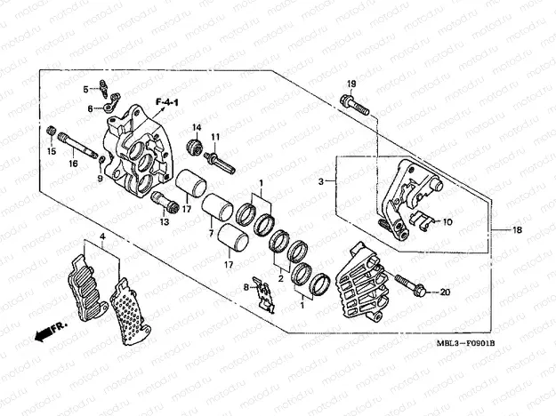 F-9-1 J. FRONT BRAKE CALIPER (NT650V2 / 3/4/5)