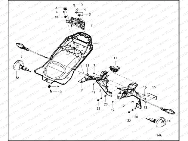FENDER, REAR TURN SIGNALS AND TAILLIGHT