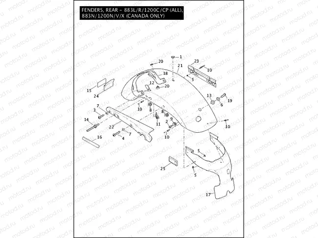 FENDERS, REAR - 883L/R/1200C/CP (ALL), 883N/1200N/V/X (CANADA ONLY)