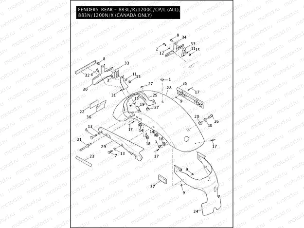 FENDERS, REAR - 883L/R/1200C/CP/L (ALL), 883N/1200N/X (CANADA ONLY)