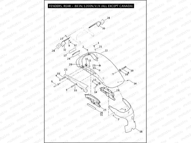 FENDERS, REAR - 883N/1200N/V/X (ALL EXCEPT CANADA)