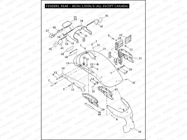 FENDERS, REAR - 883N/1200N/X (ALL EXCEPT CANADA)