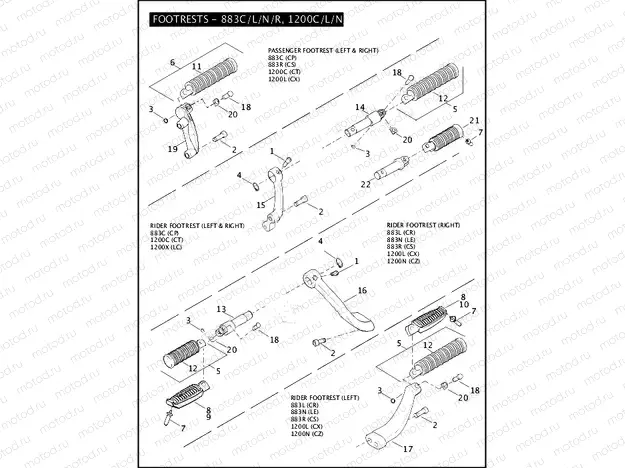 FOOTRESTS - 883C/L/N/R, 1200C/L/N/X
