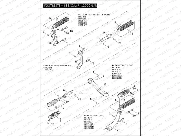 FOOTRESTS - 883/C/L/R, 1200C/L/N/R