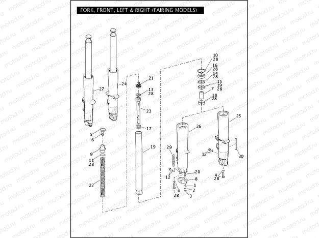 FORK, FRONT, LEFT & RIGHT (FAIRING MODELS) (1 OF 2)