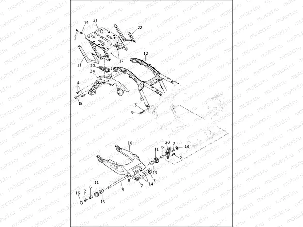 FRAME AND FORK, REAR AND TOUR-PAK SUPPORT