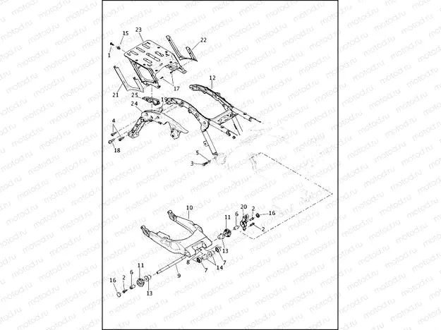 FRAME AND FORK, REAR AND TOUR-PAK SUPPORT