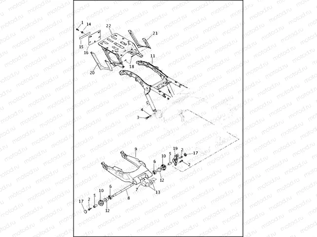 FRAME AND FORK, REAR AND TOUR-PAK SUPPORT