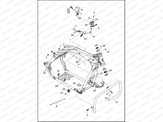 FRAME AND JIFFY STAND - FLHR, FLHT, FLHTK, FLHX, FLTRK, FLTRX (1 OF 2)